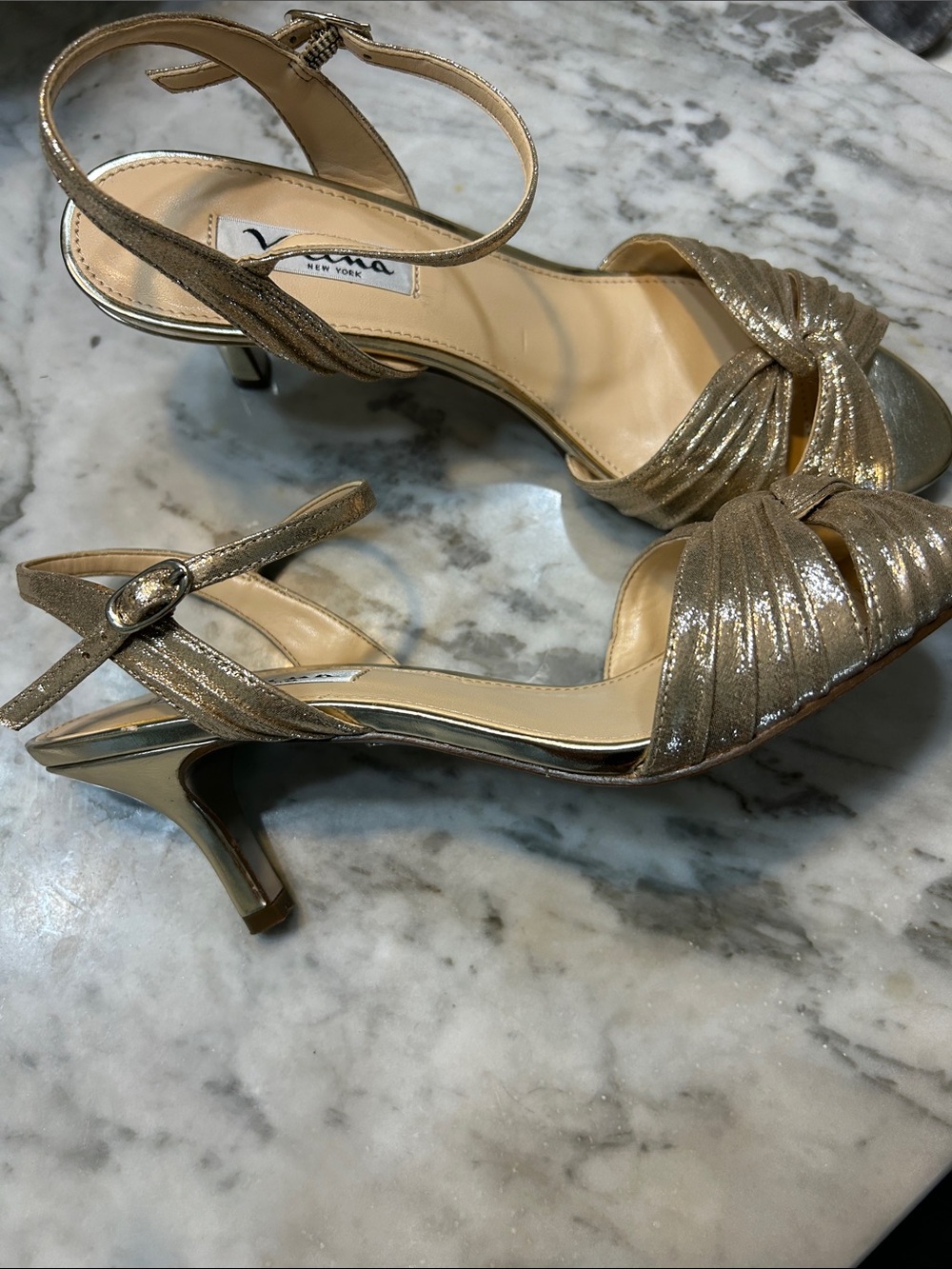 Nina Metallic Gold Knotted Slingback Heels - Picture 2 of 7